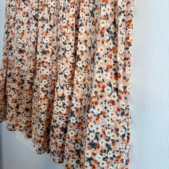 Peach Floral Button Front Sleeveless Babydoll Dress - Picture 4 of 5